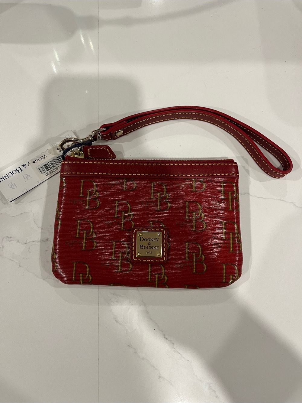 Dooney & Bourke Red Logo Wristlet with Gold Accents